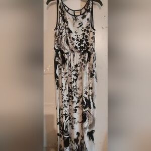 One World Elegant Black and White Floral Maxi Dress Fairy Cottage Core